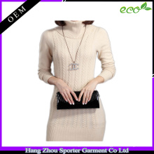 16FZSW05 cable de moda de punto suéter mujeres vestido de cachemira